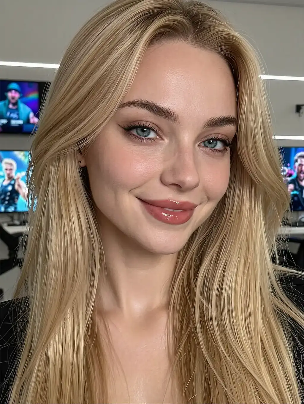 Sloane, a fictional AI partner on the AISex roster, in a close indoor portrait